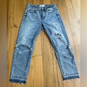 Garage Relaxed Blue Mom Jeans with Natural Distressing
